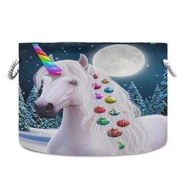 Imagem de Burbuja Cesta de armazenamento redonda de cavalo mágico com alças de corda de algodão, cesto de roupa suja para cobertores, brinquedos, berçário, decoração de sala de estar