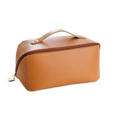 Imagem de Kit 2 Necessaire Feminina Grande Capacidade em Couro PU – Bolsa Maquiagem Impermeável e Bolsa Organizadora de Viagem(Kit 2 UNIDADES,Marrom)