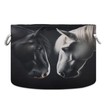 Imagem de Burbuja Cesto de armazenamento redondo preto e branco com alças de corda de algodão, cesto de roupa suja para cobertores, brinquedos, berçário, decoração de sala de estar