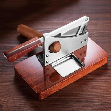 Imagem de Cortador de charutos de mesa, guilhotina de charuto de mesa com cinzeiro de aço inoxidável, incisão de grande diâmetro e estrutura resistente, corte limpo e preciso, decoração de lugares