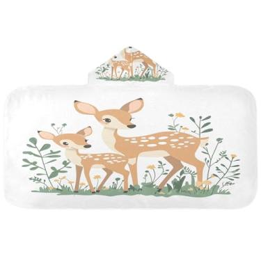 Imagem de Burbuja Toalha de banho com capuz de cervo fofo na floresta para crianças, toalha de praia de pelúcia macia absorvente para meninas e meninos 3-10 anos, 61 x 127 cm