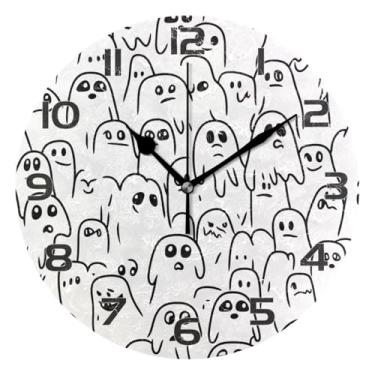 Imagem de YETTASBIN Relógio de parede fantasma de Halloween, silencioso, sem tique-taque, operado por bateria, relógio redondo decorativo criativo para cozinha, sala de estar, banheiro, decoração de escritório