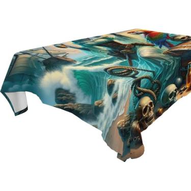 Imagem de Burbuja Toalha de mesa de papagaio pirata fantasia, toalha de mesa retangular, anti-rugas, grossa para decoração de jantar, cozinha, festa, 137 x 183 cm