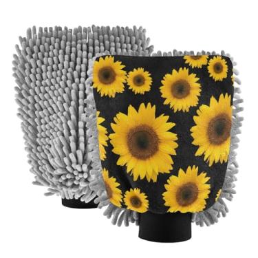 Imagem de STAYTOP Luvas de lavagem de carro girassóis 2 peças, luvas de microfibra de chenille, sem arranhões, panos de esponja de lavagem ultra absorventes para carros, limpeza doméstica - M