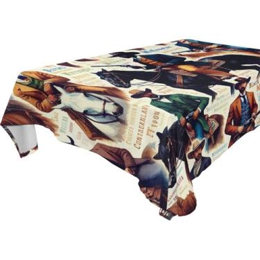 Imagem de Burbuja Toalha de mesa Western Cowboys, toalha de mesa retangular, anti-rugas, grossa para decoração de jantar, cozinha, festa, 152 x 304 cm