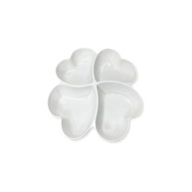 Imagem de Petisqueira 4 Divisórias Formato de Coração, Melamina, Branco, 27cm Diâmetro, para Servir Salgados e Aperitivos