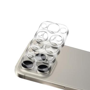 Imagem de Pacote com 4 protetores de lente de câmera para iPhone 15 Pro e iPhone 15 Pro Max, vidro temperado, dureza 9H, ultra HD, antiarranhões, fácil de instalar, compatível com capas [não afeta fotos