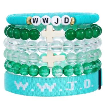 Imagem de MMIUAEG WWJD Conjunto de pulseiras de contas cruzadas What Would Jesus Do Pulseiras Feitas à Mão Boa Proteção Bênção Joias Cristãs Religiosas para Páscoa, Natal, Dia das Mães, Medium, Zinco, Sem Pedra
