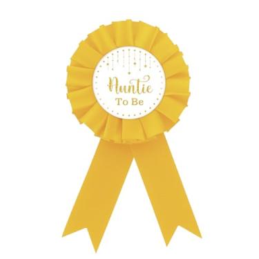 Imagem de Broche de crachá Twinkle Little Star Auntie to Be, Little Star Best Aunt Ever, botão de fita de prêmio de chá de bebê rosa amarela para mulheres, revelação de gênero/anúncio de gravidez suprimentos de