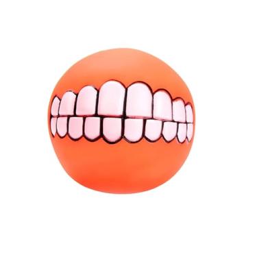 Imagem de Bolas Grinz para Cães Brinquedo de Borracha com Dentes engraçados sorridentes oco Buscar Pular Flutuar e Dispensar Petiscos