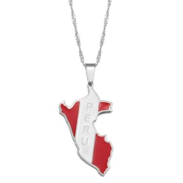 Imagem de N-Made Beautifull Colares com pingente de bandeira do Peru para mulheres e homens - Joias peruanas - Acessórios significativos para presente de Natal e Ano Novo com bolsa, Medium, Metal, Sem Pedra