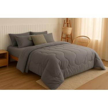 Imagem de Kit Edredom de Malha 3 peças Queen King Fibra de Soja Hipoalergênico (Cinza Escuro)
