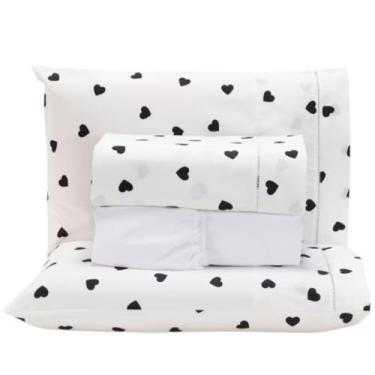 Imagem de Jogo de Lençol 4 peças CASAL 200 fios Agodão - Lindas Estampas(Coração Preto/Branco,Casal)
