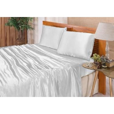 Imagem de Confecções Elba, Jogo De Lençol Casal Queen Cetim Seda Alto Brilho 4 Peças Cor:branco