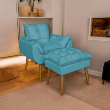 Imagem de Kit Poltrona Amamentação com Puff Pés Palito - Conforto e Modernidade para Sala e Quarto (Azul Turquesa)