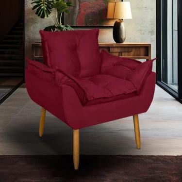 Imagem de Poltrona para Sala de Estar Suede Pé Palito - Conforto e Design Sofisticado para Sua Casa (Bordô)