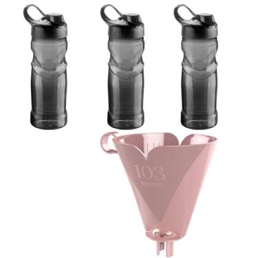 Imagem de Kit com 1 Suporte de Filtro de Café Rosa 103 + 3 Garrafa Fitness Plastica 500ml Preta