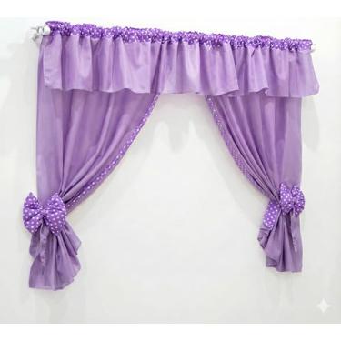 Imagem de Cortina com Bandô para Varão Duplo 2,00m – 2,20x1,70m – Tecido Poliéster Decorativa para Quarto e Sala (Lilás)