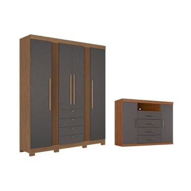 Imagem de Guarda Roupa +1Cômoda QC287 Jatobá/Grafite - Santos Andirá