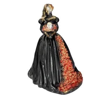 Imagem de Escultura Pomba Gira Rosa Caveira Preta Vintage Resina 12 cm