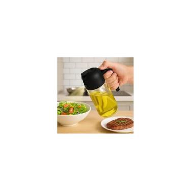 Imagem de Galheteiro de Vidro e Aço Inox, 470ml, Transparente com Tampa Dosadora, 18cm x 7,5cm, para Azeite e Vinagre, Uso Doméstico e Profissional