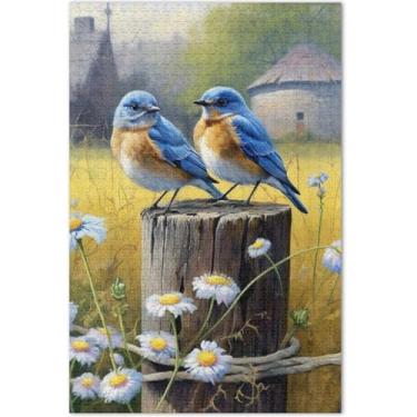 Imagem de Bluebirds Quebra-cabeça de jardim empoleirado, 500 peças, adultos, divertido, bobo, difícil, quebra-cabeça de brinquedo de arte