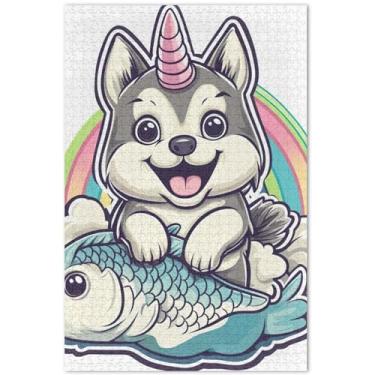 Imagem de Quebra-cabeças de unicórnios roxos personalizados com cenário fantástico, 1000 peças para adultos, presentes de elefante branco, quebra-cabeça divertido e divertido, arte de decoração de casa, 75 x 40