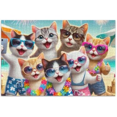 Imagem de Quebra-cabeça de gatos fofos animais felizes para adultos 500 peças divertido bobo, divertido quebra-cabeça artístico, pintura de brinquedo, 51 x 35 cm