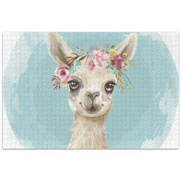 Imagem de Quebra-cabeça bonito de lhama em aquarela para adultos, 1000 peças, natureza, arte, decoração, pintura, quebra-cabeça colorido, família, quebra-cabeça, presentes para amantes
