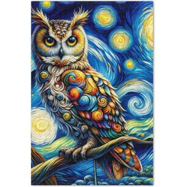 Imagem de Quebra-cabeça de coruja de noite estrelada 1000 quebra-cabeças para adultos divertidos engraçados engraçados desenhos animados animais