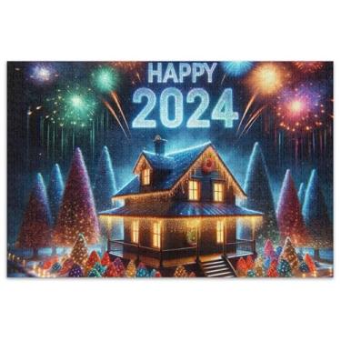 Imagem de Night House Christmas Fireworks Adultos Quebra-cabeça 1000 peças arte decoração cena inverno quebra-cabeças amigos família jogos presentes