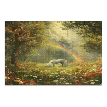 Imagem de Quebra-cabeças Jiggy de unicórnio de floresta encantada para adultos com letras nas costas, 1000 peças para adultos