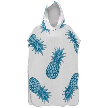 Imagem de Joisal Poncho de surfe branco de abacaxi azul para adultos trocador de roupas masculinas e femininas com capuz toalhas com capuz para banho de praia