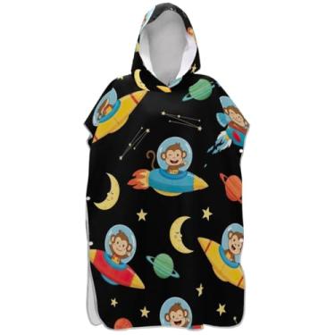 Imagem de Joisal Poncho de surfe para adultos trocador de roupa de praia com capuz toalha de banho leve desenho animado macaco preto adulto ponchos para mulheres