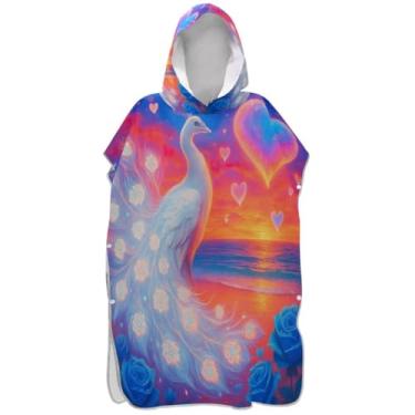 Imagem de Joisal Poncho de surfe trocador de roupão para toalha de praia com capuz Adul Ponchos de praia leves para homens fofo pássaro branco animal colorido
