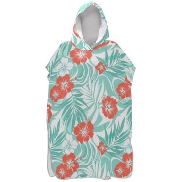 Imagem de Joisal Poncho de surfe trocador roupão adulto praia moletom toalha floral plus size folhas de palmeira tropical flor masculino poncho com capuz