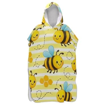 Imagem de TSENQUE Poncho de surfe para trocador de roupas de banho de praia com capuz poncho masculino vestível com capuz abelhas fofas listras amarelas