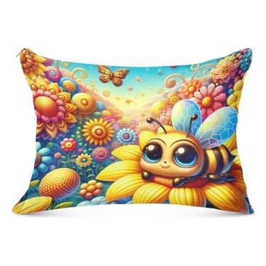 Imagem de Capas de travesseiro de flanela de abelha de desenho fofo decorativo padrão Queen King Capas de travesseiro para cabelo e pele, tamanho padrão, 51 x 66 cm