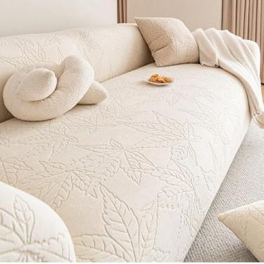 Imagem de Capa de sofá 1, 2, 3, 4 e 5 lugares, protetor móveis veludo grosso luxo, capa cor sólida, elástica para cadeira reclinável(Beige,3-seat 190-230cm)