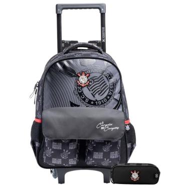 Imagem de Kit Corinthians Mochila Rodas + Estojo Duplo