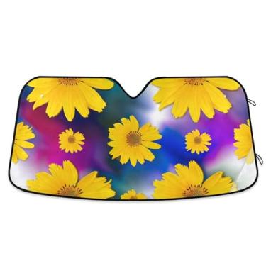 Imagem de Protetor solar dobrável universal com flores amarelas vibrantes personalizadas para para-brisa frontal de carro impressões de animais M, 139,7 cm x 70,1 cm