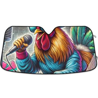Imagem de Toldo de sol de carro engraçado Rock Rooster Para-brisa Personalizado Retrátil Caminhão Carro Persianas para Janelas Dianteiras Automotivas L, 144,8 cm x 80 cm