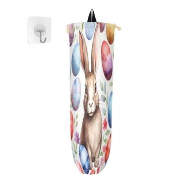 Imagem de GAIGEO Ovos de Páscoa com suporte de saco de plástico para coelhos em aquarela, suporte de sacola de supermercado, cozinha, organizador de sacolas plásticas, suporte de parede