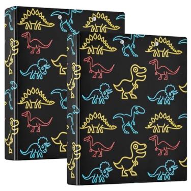 Imagem de Fichários de 3 anéis coloridos personalizados com contorno neon preto de 3 cm comporta 200 folhas, pastas, anel redondo, fichário de escritório, 31,5 x 27 x 6 cm, pacote com 2