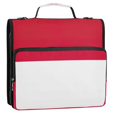 Imagem de Organizador de fichários com 3 anéis de bandeira de Mônaco com zíper de 3 cm, bolsa organizadora de fichários escolares com alça de ombro, vários bolsos, pasta grande para portfólio