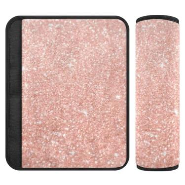 Imagem de Almofadas de cinto de segurança com textura de glitter ouro rosa em flanela de poliéster macio, capas de almofadas de alça de assento de carro ajustáveis, almofadas de cinto de segurança de carro para