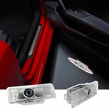 Imagem de Projetor de 2 peças de luzes de porta de carro para R55 R56 R57 R58 R59 R60 R61 F55 F56 F57 porta de carro logotipo luz colorida cortesia projetor lâmpada de poça a laser luzes de boas-vindas