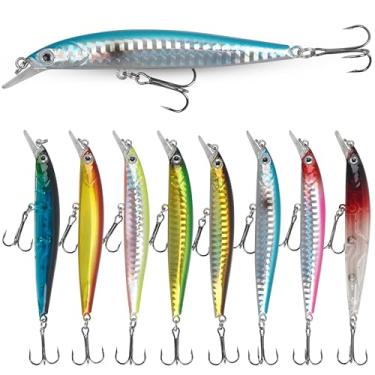 Imagem de Iscas de pesca suspensas, iscas de minnow, iscas de pesca de robalo, isca de pesca de robalo com gancho de agudos, isca artificial flutuante para robalo, truta, lúcio, walley, água doce e salgada
