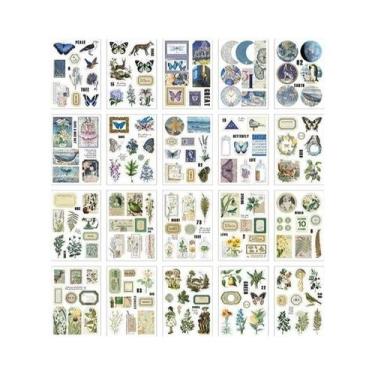 Imagem de Adesivos PET Vintage De Borboleta E Flor, 20 Folhas, DIY Para Diário, 