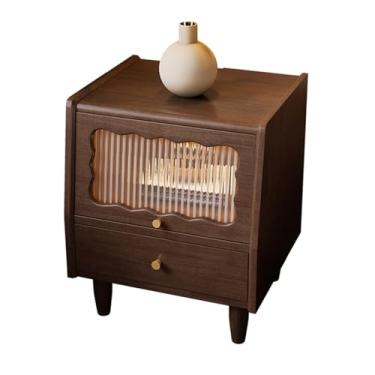 Imagem de Simple Modern Wood Bedside Tables, Glass/rattan Doors, Double Drawer Storage Design, Thickened Cabinet Legs, Countertop Side Panels, Suitable for Bedrooms(A)
